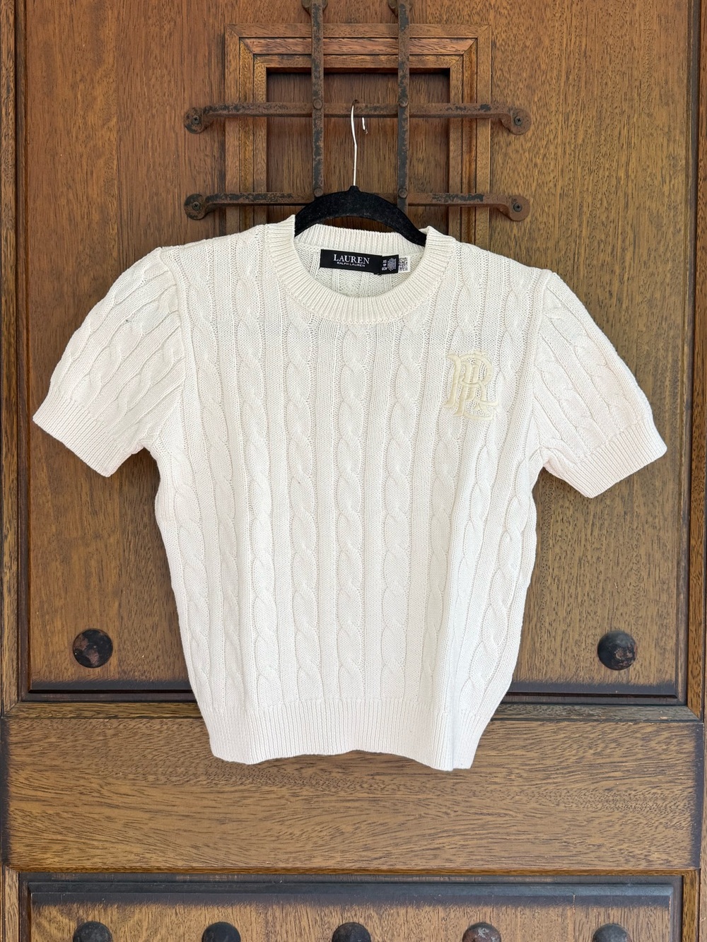 Ralph Lauren Off White Cable-Knit Short-Sleeve Crew Sweater Size XS